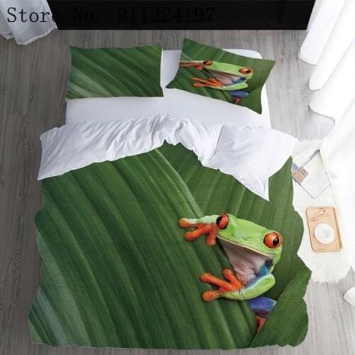 Green 3D Animal Printing Quilt Cover Frog Duvet Cover Pillowcase Bed Sheet Simple Adults Bedding Sets Single Double Bed Linen