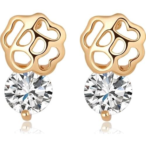 Love & Annie Gold Color Earrings Cute Stud Earrings CZ Hollow Out Flower Earrings for Girl Gift Fashion Jewelry