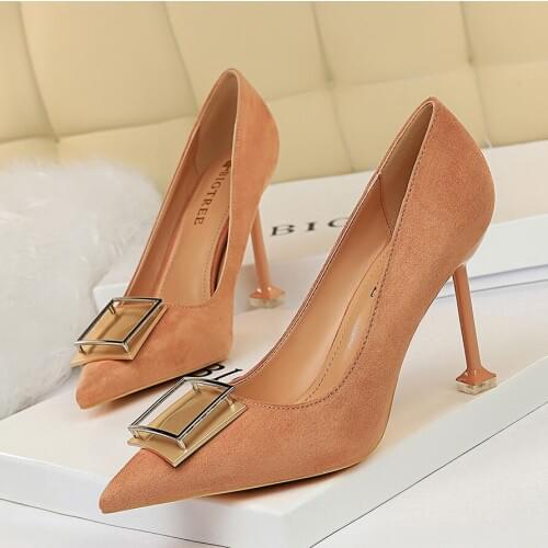 BIGTREE WomenS Suede Wedding Shoes Spring Sexy High Heel Party Pointed Belt Buckle Fine Heel Shoes Asakuchi Shoes Overshoes