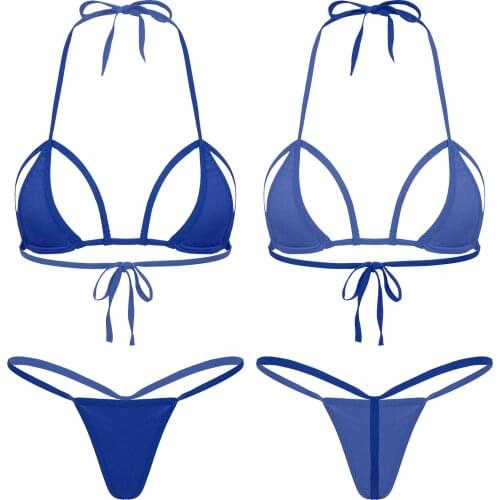 Womens Ladies Sexy Lingerie Set Micro Apparel Bikini Set Nipples Hole Cutout Cup Bra Mini G-String Exotic Sets Summer Swimwear