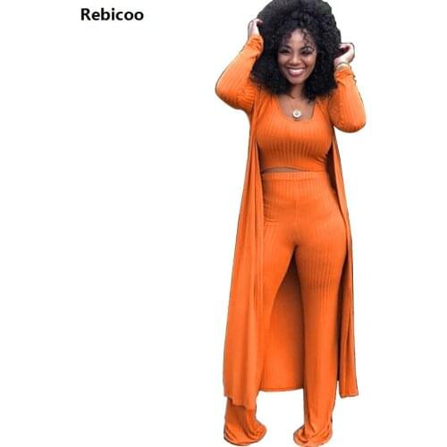 Women Knit Autumn Three Piece Set Outfits O-Neck Tops+Pants Suit Streetwear Long Sleeve Cardigan Coat Female 3 Pcs Sets
