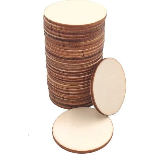 100pcs 50mm 1.96inch Natural Blank Wood Pieces Slice Wooden Discs for Crafts Centerpieces Wooden DIY Christmas Ornaments