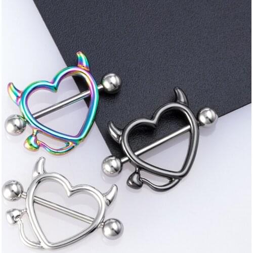2pc 14G Stainless Steel Nipple Piercing Heart Barbell Shield Bar Nipple Cover Ring Sexy Adult Game for Women Breast Body Jewelry