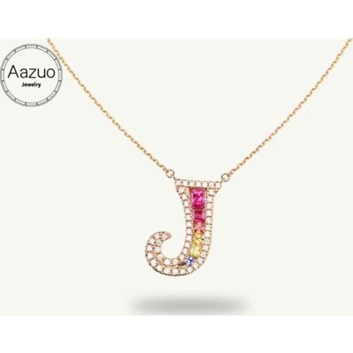 Aazuo 18K Rose Gold Natural Coloured Gemstone Real Diamond Initial Lucky 26 Letter Free Pendent Necklace gifted for Women Au750