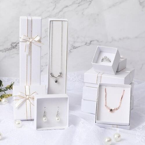 White Bow Jewelry Packaging Box for Ring Earring Bracelet Necklace Holder Organizer Jewelry Display Gift Boxes for Jewellery