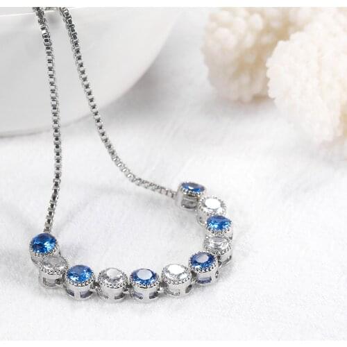 Fashion Bracelet Women New Summer Design Blue White Color Austrian Royal Blue Bracelets Women Fashion Jewelry Round Cz Bracelet