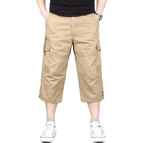 Summer Loose Cropped Pants Mens Casual Streetwear Short Trousers pantalon homme Man Outwear Military Cargo Joggers Capri Pants