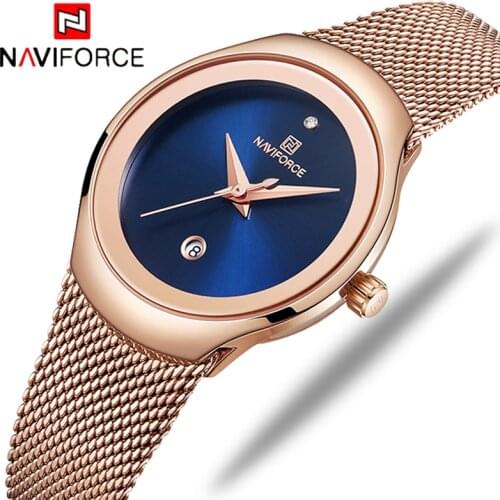 NAVIFORCE Luxury Brand Watch Women Fashion Dress Quartz Watch Ladies Full Steel Mesh Strap Waterproof Watches Relogio Feminino