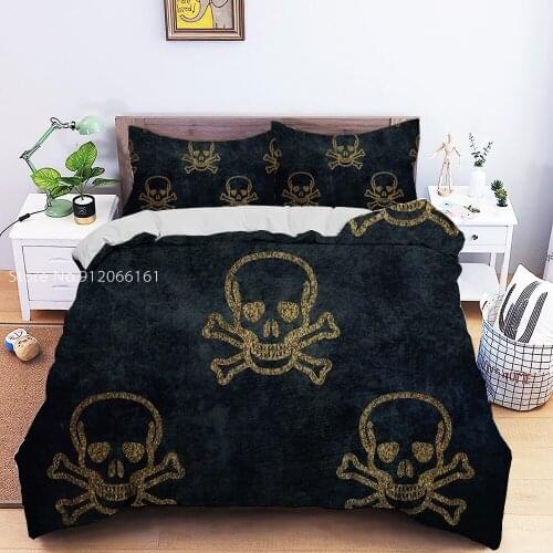 Black And White Series Bedding Sets Palm Skeleton Pattern 2/3 PCS Pillowcase Duvet Cover Single Twin Full Queen King Size