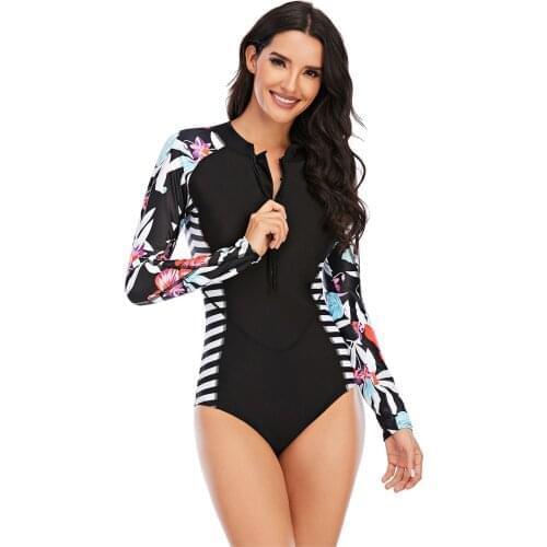 Floral Monokini 2021 Surfing Swimsuit For Women Long Sleeve One Piece Bodysuit Sexy Bikini Brazilian Summer Push Up Swimwear #G3