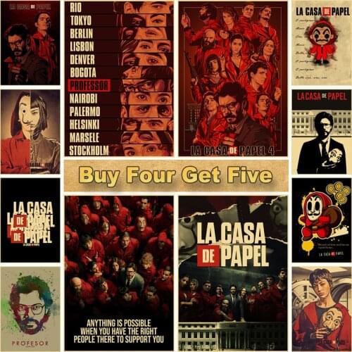 Suspenseful TV Series La Casa De Papel Posters Money Heist Vintage Poster and Prints Home Decor Cafe Hotel Wall Art Painting