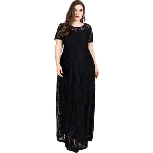 Elegant Lace Maxi Dress Womens Garments TUHAO Short Sleeve High Waist Long Dresses Loose Plus Size VinTge Dress T1804