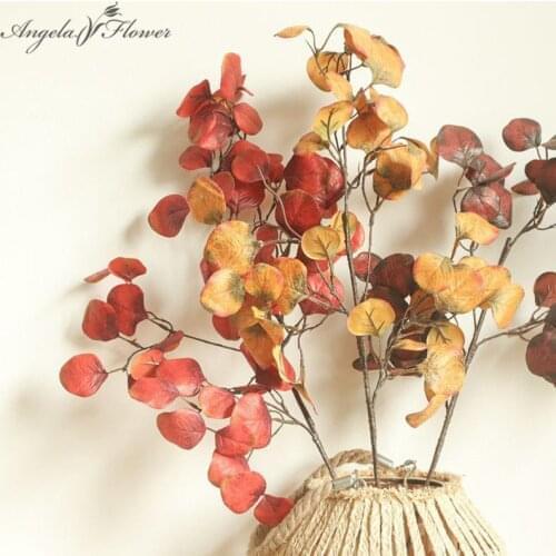 Fake Leaf Green Plants Artificial Flower Branch Wedding Flower Wall Material Hotel Room Garden Decoration Photo Props Round Leaf