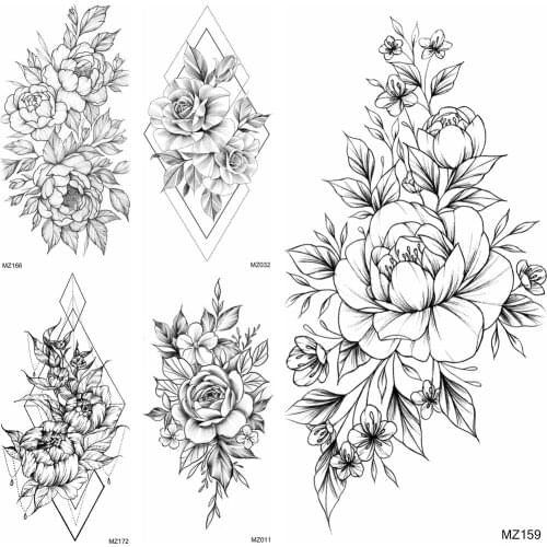 Pencil Sketch Flower Temporary Tatoo Sticker For Women Body Art Arm Tatoo Fake Jewelry Geometric Tatoo For Womens Fashion Tatoo