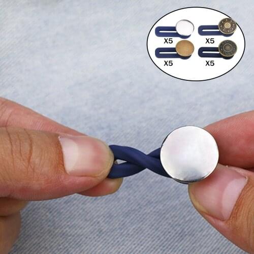 5 Pieces Free Sewing Buttons, Adjustable Disassembly Retractable Jeans Waist Extended Metal Buckles Pant Waistband Expanders