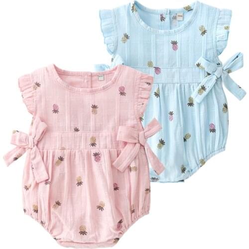 2021 Summer Newborn Mother Baby Romper Flying Sleeve Cotton Kids Girl Clothing 0-24 Months Tops Clothes