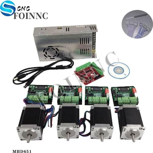 CNC kit 4-axis mach3 controller kit, Nema23 76mm 3A stepping motor + CNC 4-axis TB6560 stepping motor driver + 250W power supply