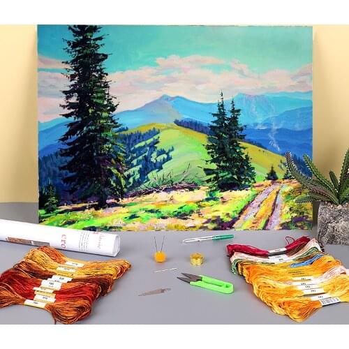 Landscape Pre-Printed 11CT Cross Stitch Embroidery Kit DMC Threads Needlework Painting Handmade Handiwork Stamped Decor