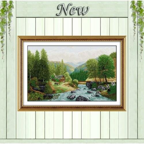 Bridge River Home scenery Counted print on fabric Cross Stitch Needlework kits DMC 14CT 11CT DIY Embroidery Sets decor paintings