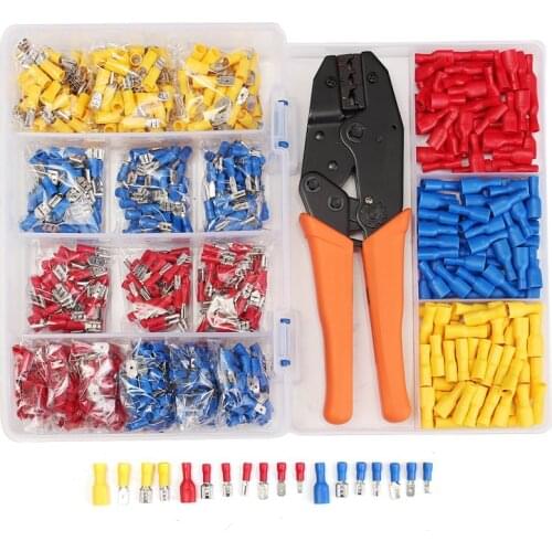 900pcs Insulated Male/Female Spade Wire Terminals Butt Connectors Kit & 1pc Electrical Crimping Plier 22-10 AWG Hand Tool Set