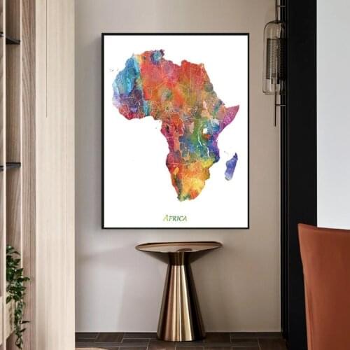 Africa Map Wall Art Prints and Posters, Watercolor Art Posters Africa Map Canvas Painting Wall Painting Home Office Decoration