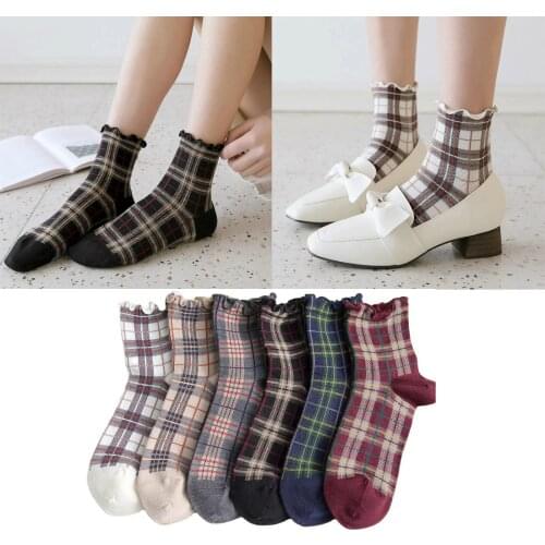Spring and Autumn New Products Japanese Wooden Ears Scottish Square Womens Socks Retro Medium Tube Plaid Personality Wholesale
