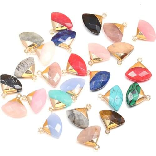 Natural Stone Crystal Pendants Fan Shape Charms Pendant for Jewelry Making DIY Necklace Accessories 18x18mm