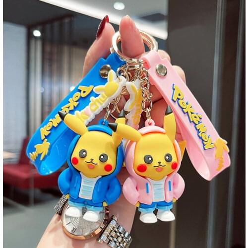 Pokemon Anime Figures Pikachu Silicone Cute Doll Metal Keychain Bag Key Ring Pendant Accessories Childrens Toys Birthday Gifts