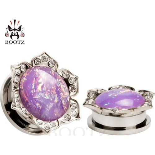 2pcs pair pink ear plugs piercing tunnel stainless steel crystal body jewelry flash ear gagues changing colors stone design