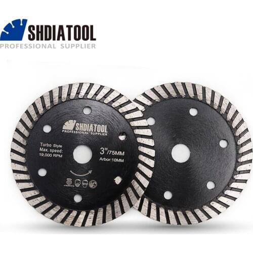 SHDIATOOL 2pcs 3" Hot Pressed Diamond Turbo Saw Blade 75mm Fast Cutting Speed Tile Granite Concrete cutting disc