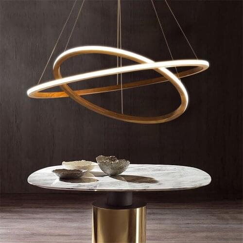 Nordic Wood Ring Vintage Pendant Lights Living Room Modern Family Villa Bedroom Dining Kitchen Hanging Lamps Decorative Fixtures