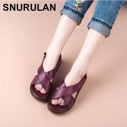 SNURULAN Womens Sandals Genuine Leather Roman Style Ladies Shoe Women Sandals Summer 2018 Thick Sole Non-slip Woman ShoesE224