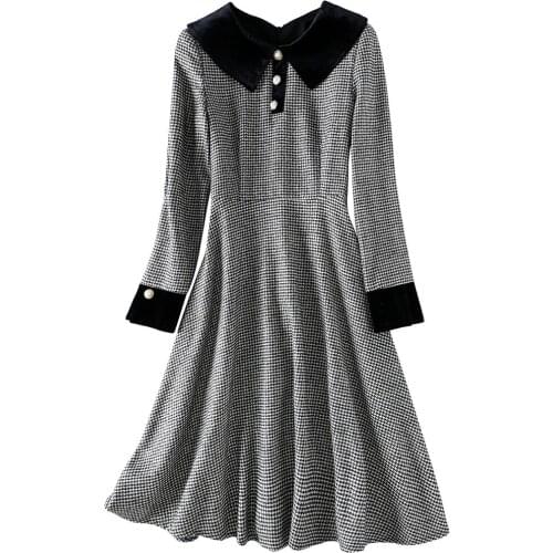 Splicing Spring Fall New Style Long Sleeve Robes Elegant Dress Women Office Plus Size Dress Trendy Women Clothes