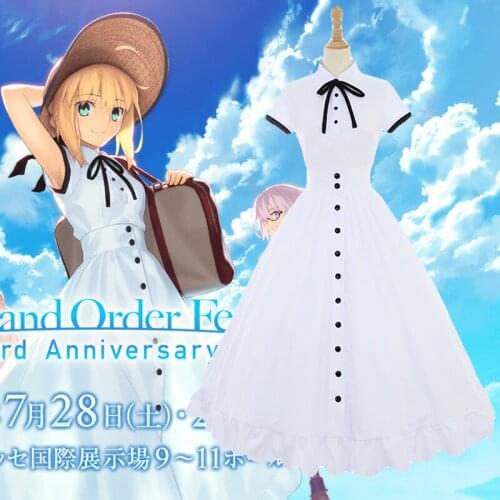 Fate/Grand Order Fes. 2018 3rd Anniversary Saber White Dress Outfit Cosplay Costume C018
