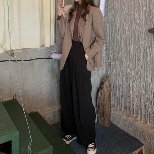 Whcw Cgdsr Pant Plus Size Solid Casual 2020 Autumn Suit Wide Leg Trousers Women Loose High Waist Korean Office Winter Straight