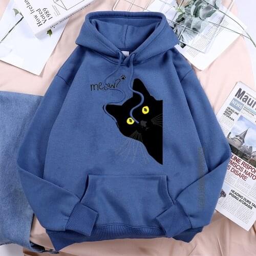 Kawaii Cartoon Black Cat Meow Women Hoodie 2021 Spring New Gothic Hooded Simple Hoodies Printed Personal Female Hoody