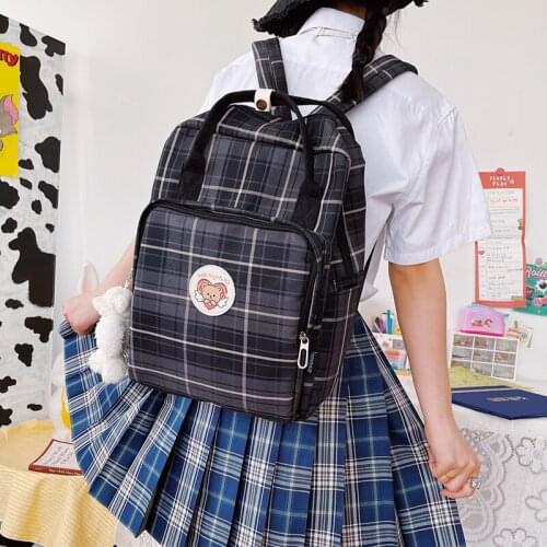 Women Plaid Cute Backpack Nylon Female Harajuku School Bag College Lady Kawaii Lattice Backpacks Fashion Book Girl Bags Student