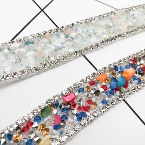 1 yards Colorful Crystal Stone Pearl Rhinestone Chain Ribbon with Hot Melt Adhesive for Diy Craft Clothing Bag Decor Accessories