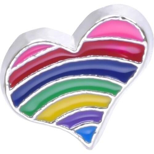 F155 Vintage Enamel Colorful Rainbow Heart Charms Fit Living Memory Locket Pendant DIY Jewellery