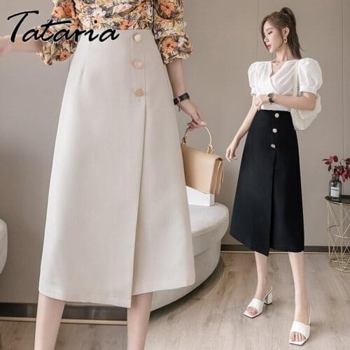 2021 New Womens Wrap Skirts Fashion Office A-Line Split Midi Skirt Autumn Buttons High Waist Female Black Elegant Long Skirts