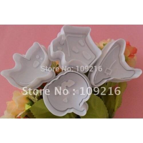 4pcs/set 3D Ghost/House/Pumpkin/Witch Cap Food Grade Plastic Cookies Decorating Fondant Plunger Cutter Tools
