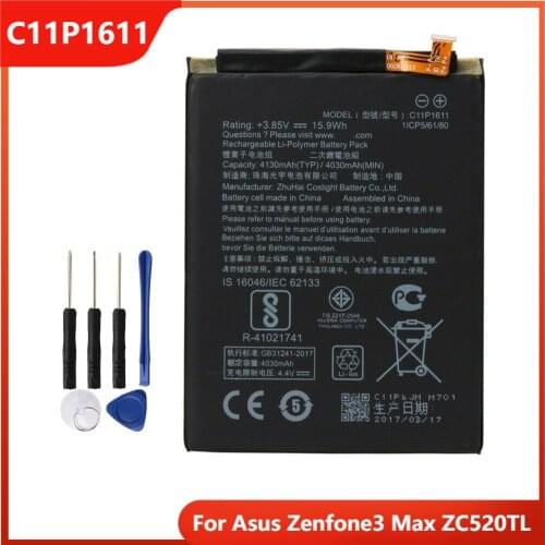 Original Phone Battery C11P1611 For Asus Zenfone3 Max ZC520TL Authentic Replacement Rechargable Batteries 4030mAh With Tools