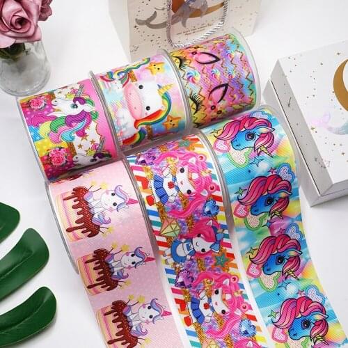 DIY Cartoon Unicorn Printed Grosgrain Ribbon For Craft Supplies Sewing Accessories 5 Yards. 26787