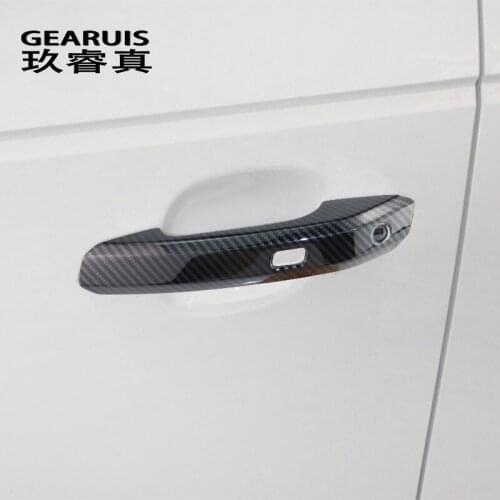 Car Styling Door Handle Decoration Frame Covers For Audi A4 B9 A5 2017-2020 Carbon Fiber Doorknob Stickers Trim Auto Accessories