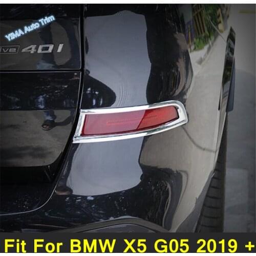 Lapetus Auto Styling Tail Rear Trunk Fog Lights Lamp Frame Cover Trim 2 Piece ABS Fit For BMW X5 G05 2019 2020 Chrome Look
