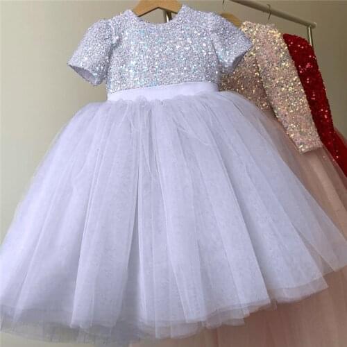 Kids Princess Dress Wedding Birthday Gown Flower Girls Bow Dress Children Evening Sequins Pageant Vestidos Little Girls Clothes