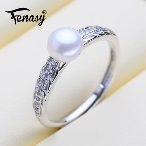 FENASY 925 Sterling Silver Ring Leaf Shape Natural Freshwater Pearl Rings For Women Female Fine Jewelry