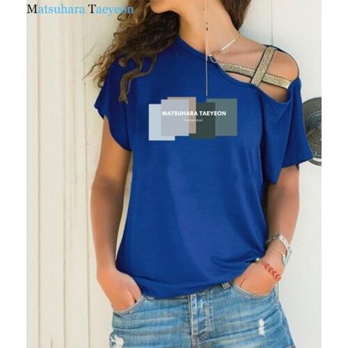 Summer Beautiful Simple Style T Shirt for Woman Summer Tshirt Fashion Clothing Irregular Skew Cross Bandage Funny T-Shirts Tops