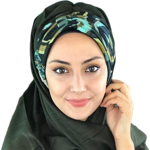 Islamic Fashion Muslim Women Hijab 2021 Trend Single Size Bathing Cap Beret Ready Shawl Scarf Buckle Hat Green Ready Shawl