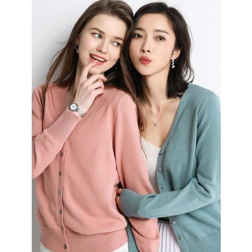 2021 Spring Autumn V-Neck Knitted Cardigans Coats Wool Loose Casual 16 Color Thin Shorts Korean Women Cardiagans Sweater Jackets